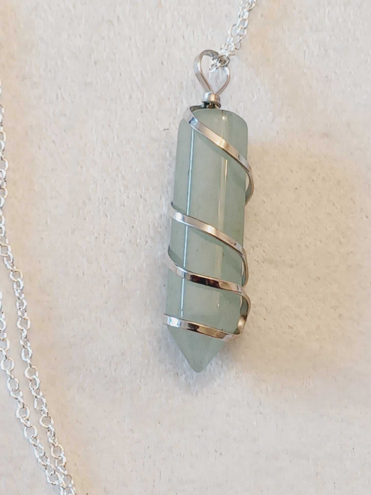 Aventurine Bullet Silver Wrapped Necklace