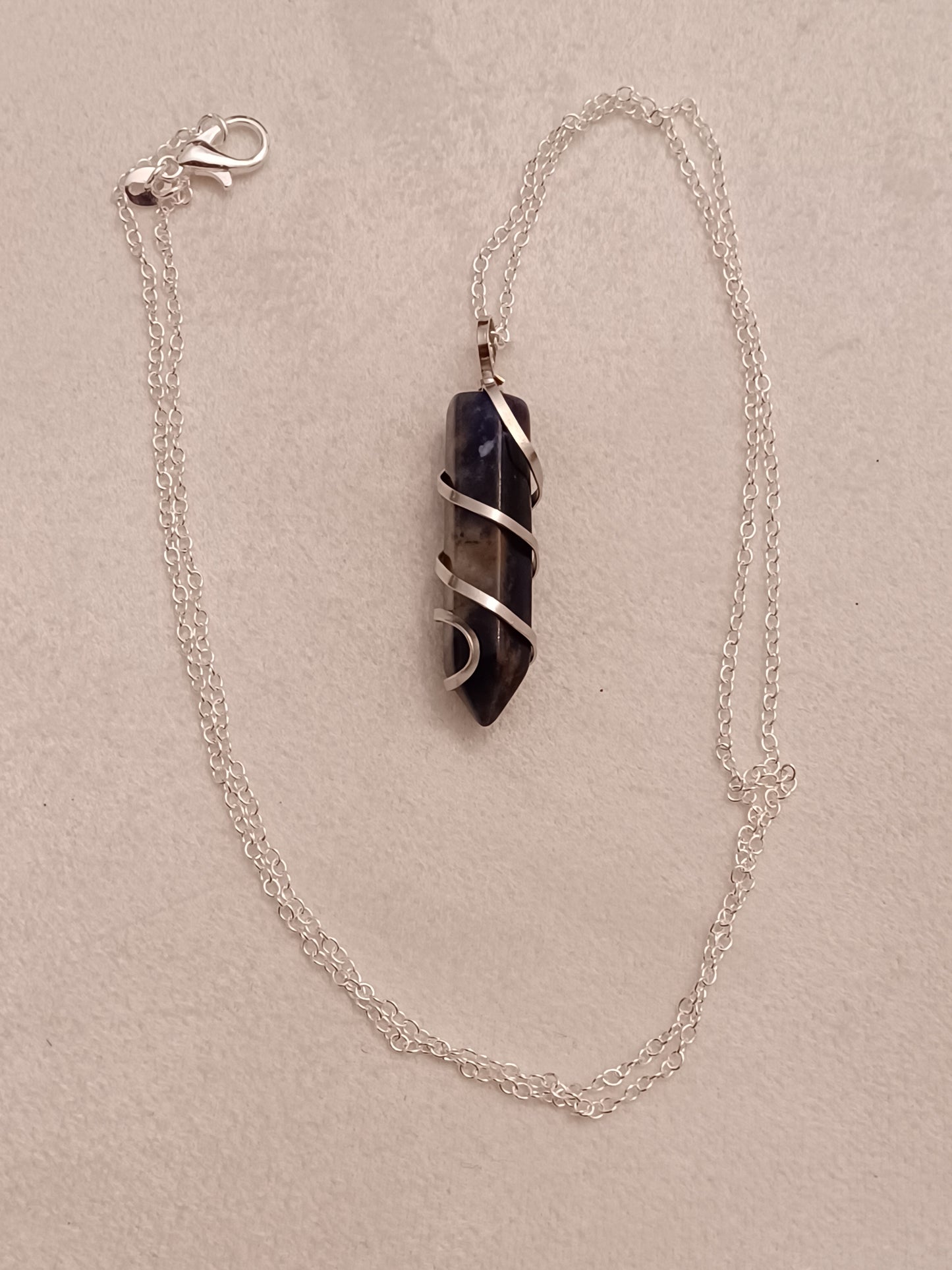 Sunset Sodalite Bullet Silver Wrapped Necklace