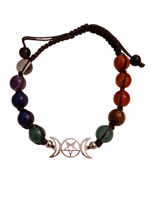 Chakra Triple Moon Natural Stone Adjustable Bracelet