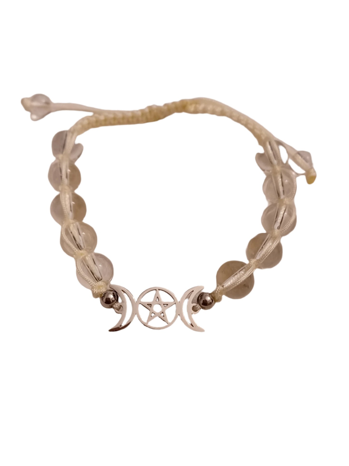 Clear Quartz Triple Moon Natural Stone Adjustable Bracelet