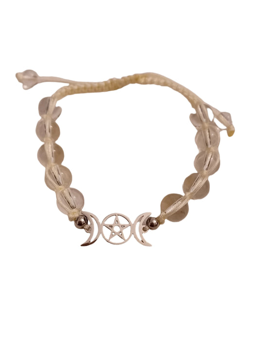 Clear Quartz Triple Moon Natural Stone Adjustable Bracelet