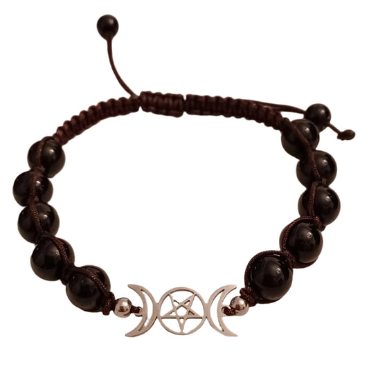 Black Agate Triple Moon Natural Stone Adjustable Bracelet