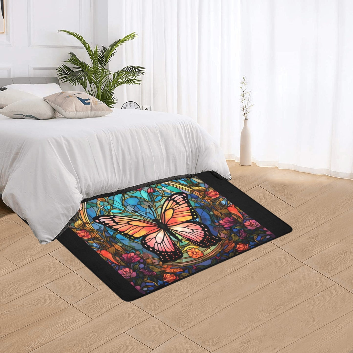 Butterfly Area Rug with Black Binding