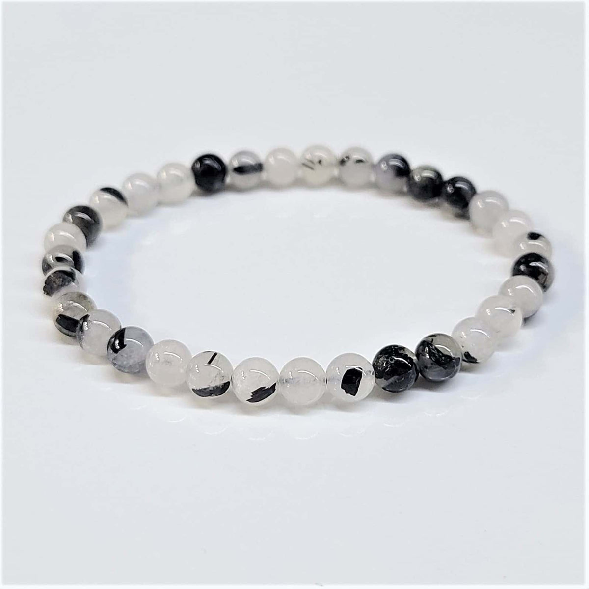 Tourmaline in Quartz Round Bead Bracelet - Grounded Light & Divine Protection