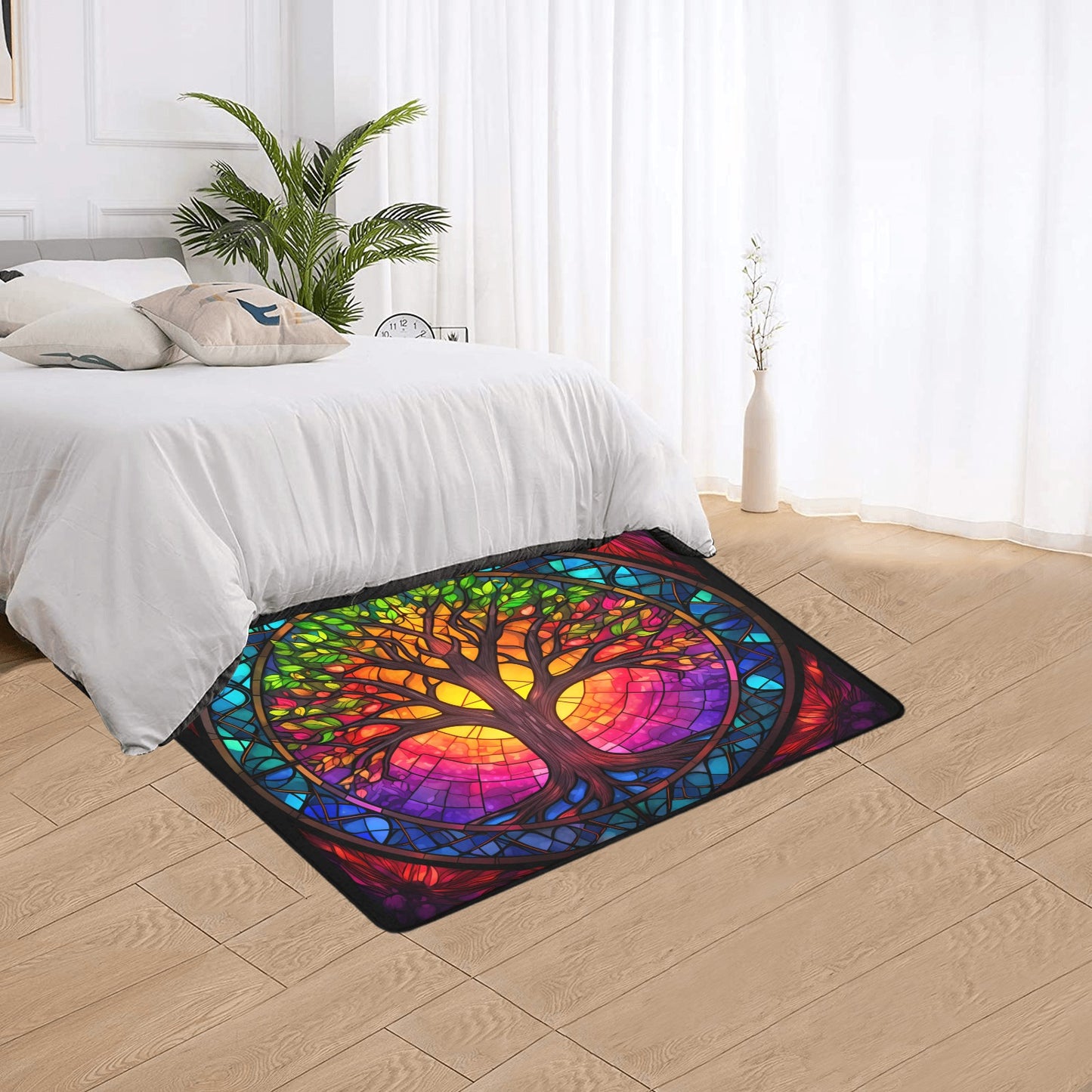 Tree of Life Area Rug with Black Binding