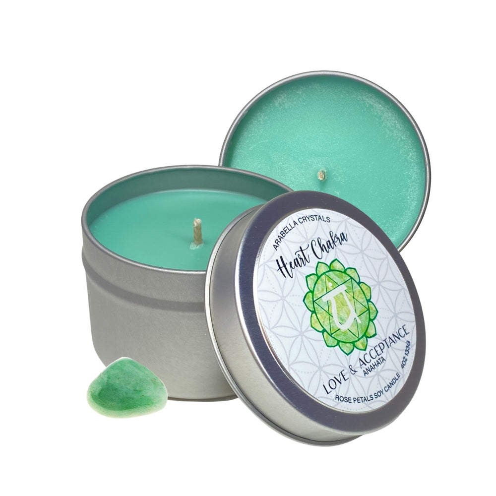 Heart Chakra Crystal Candle Tin