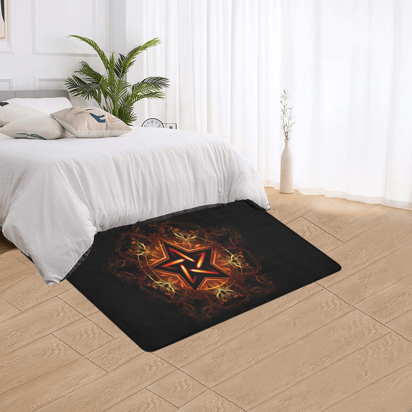 Pentagram Area Rug with Black Binding