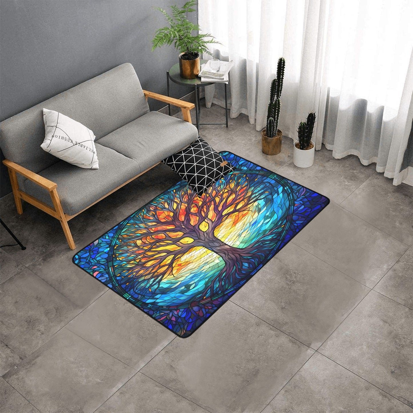 Tree of Life Area Rug with Black Binding