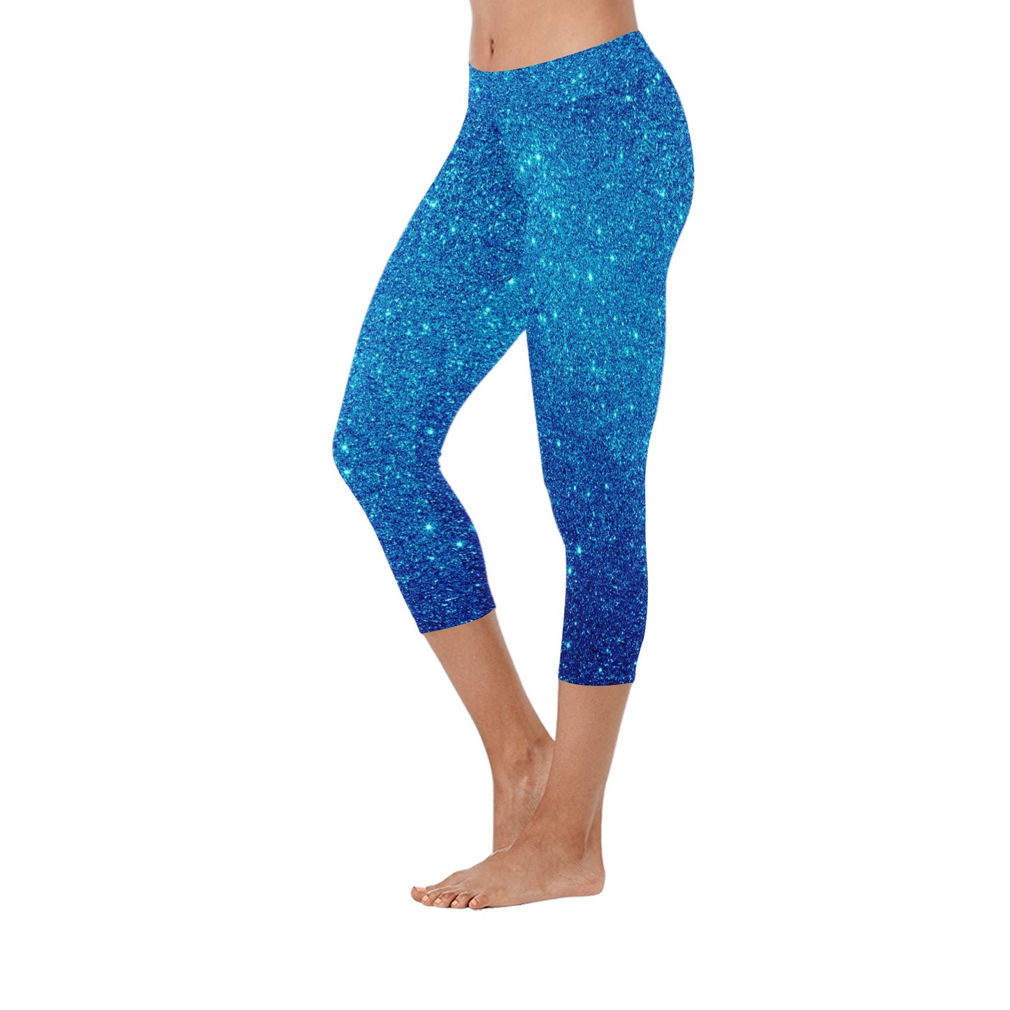 Glittery Look Blue Capri Leggings