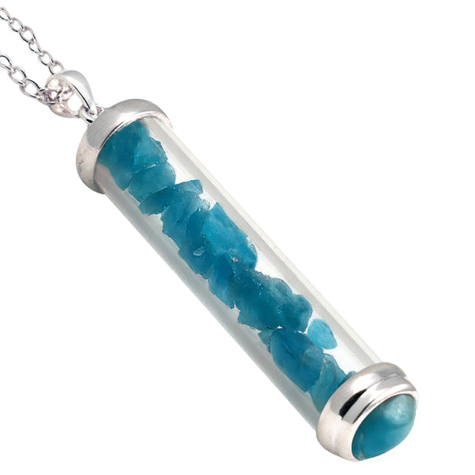 BLUE APATITE GEM POWER VIAL PENDANT FOR INTROSPECTION