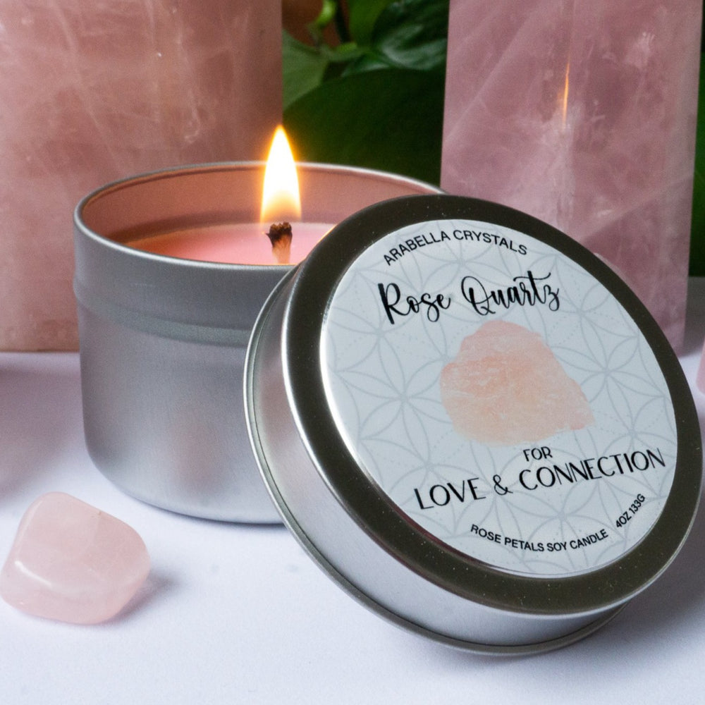 Rose Quartz Crystal Candle Tin