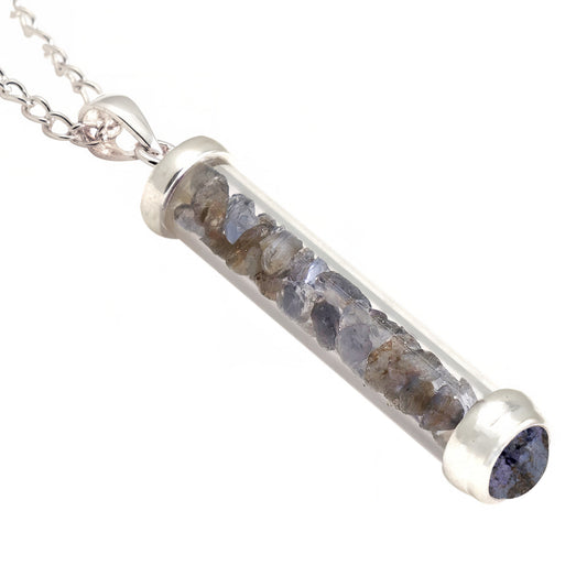 IOLITE GEM POWER VIAL PENDANT FOR BALANCE