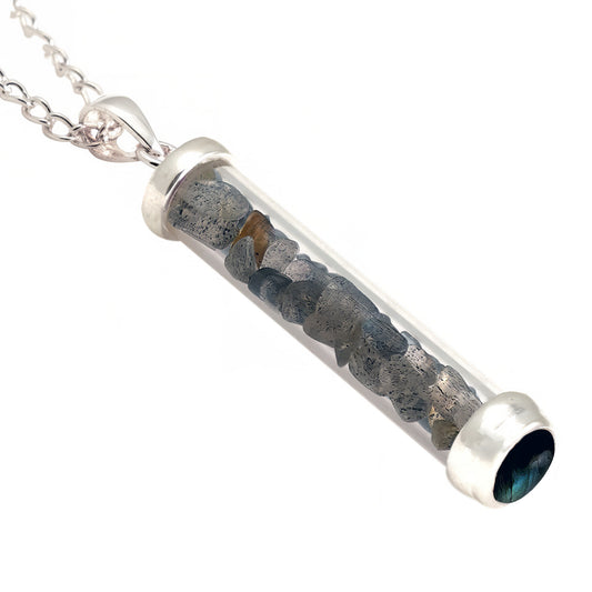LABRADORITE GEM POWER VIAL PENDANT FOR CALM