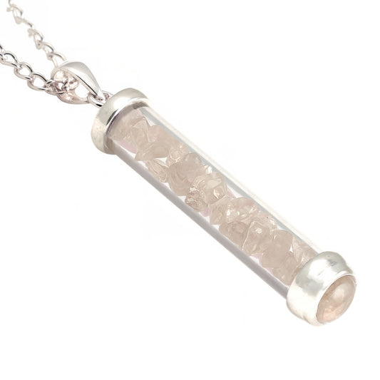 ROSE QUARTZ GEM POWER VIAL PENDANT FOR LOVE