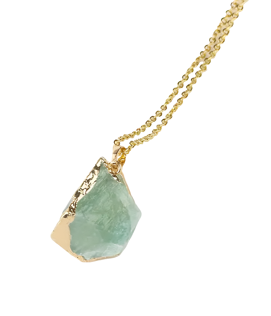 Raw Semi Precious Stone Pendant Necklace - Fluorite