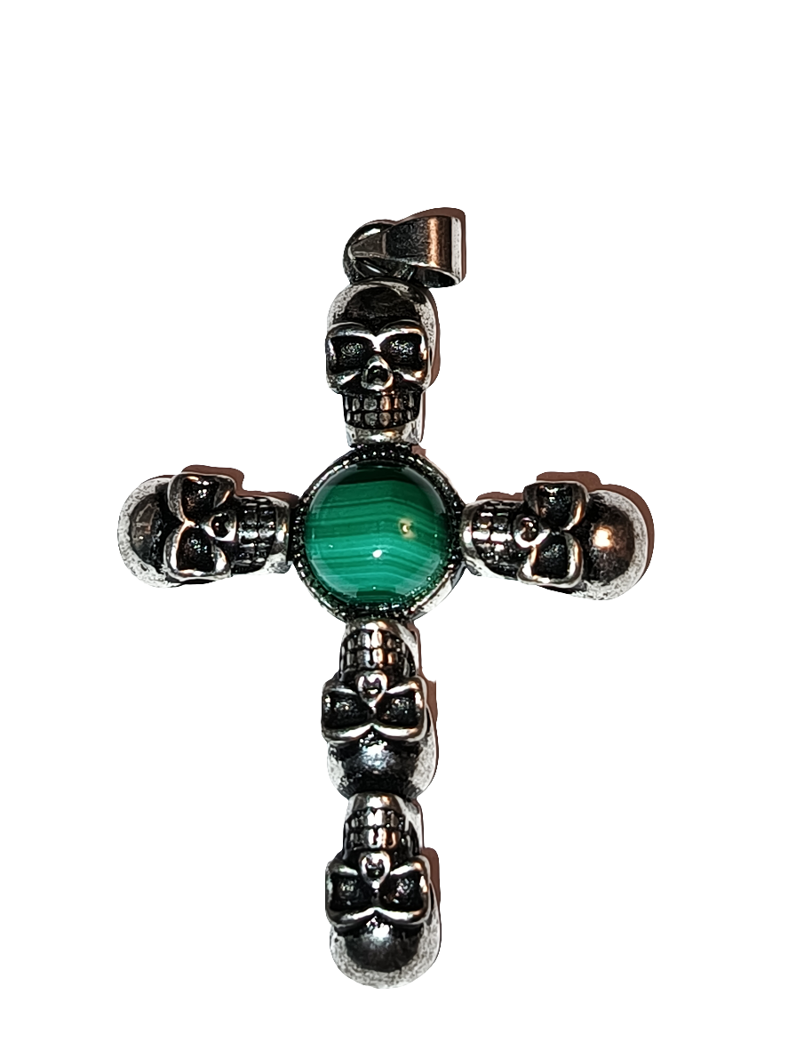 Malachite Skull Cross Pendant