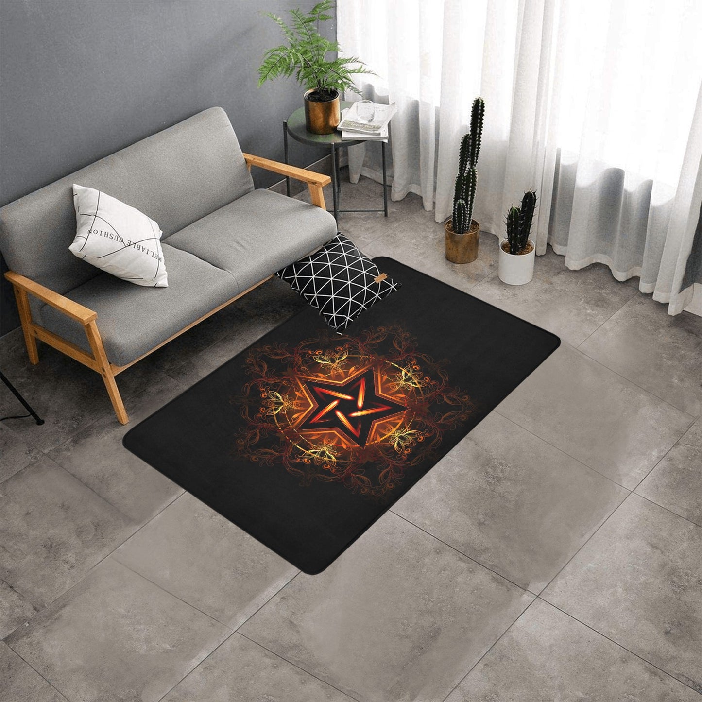 Pentagram Area Rug with Black Binding