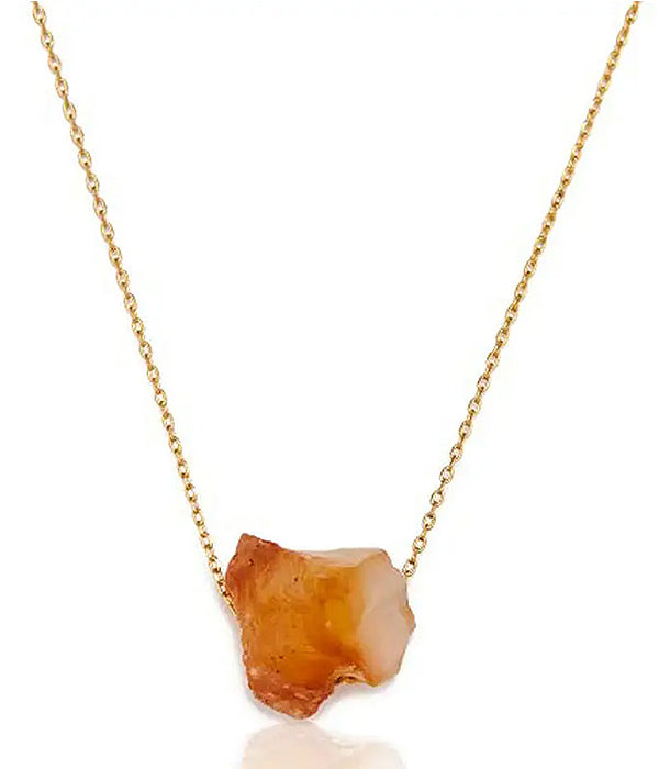 Raw Semi Precious Stone Pendant Necklace - Carnelian