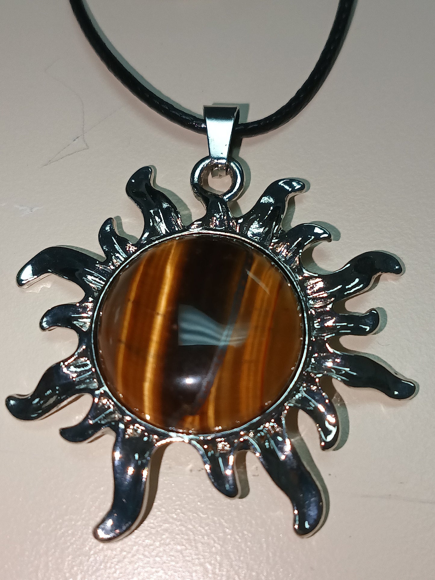 Tiger's Eye Sun Pendant Necklace