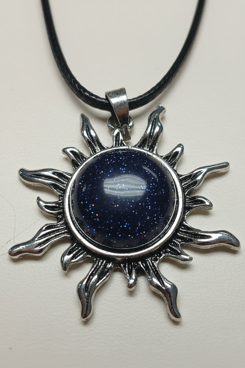 Blue Sandstone Sun Pendant Necklace