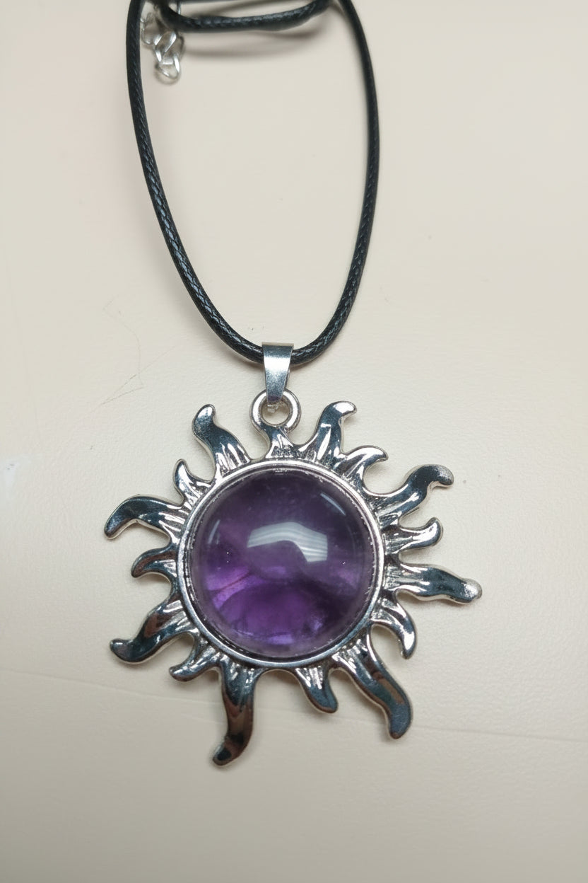 Amethyst Sun Pendant Necklace