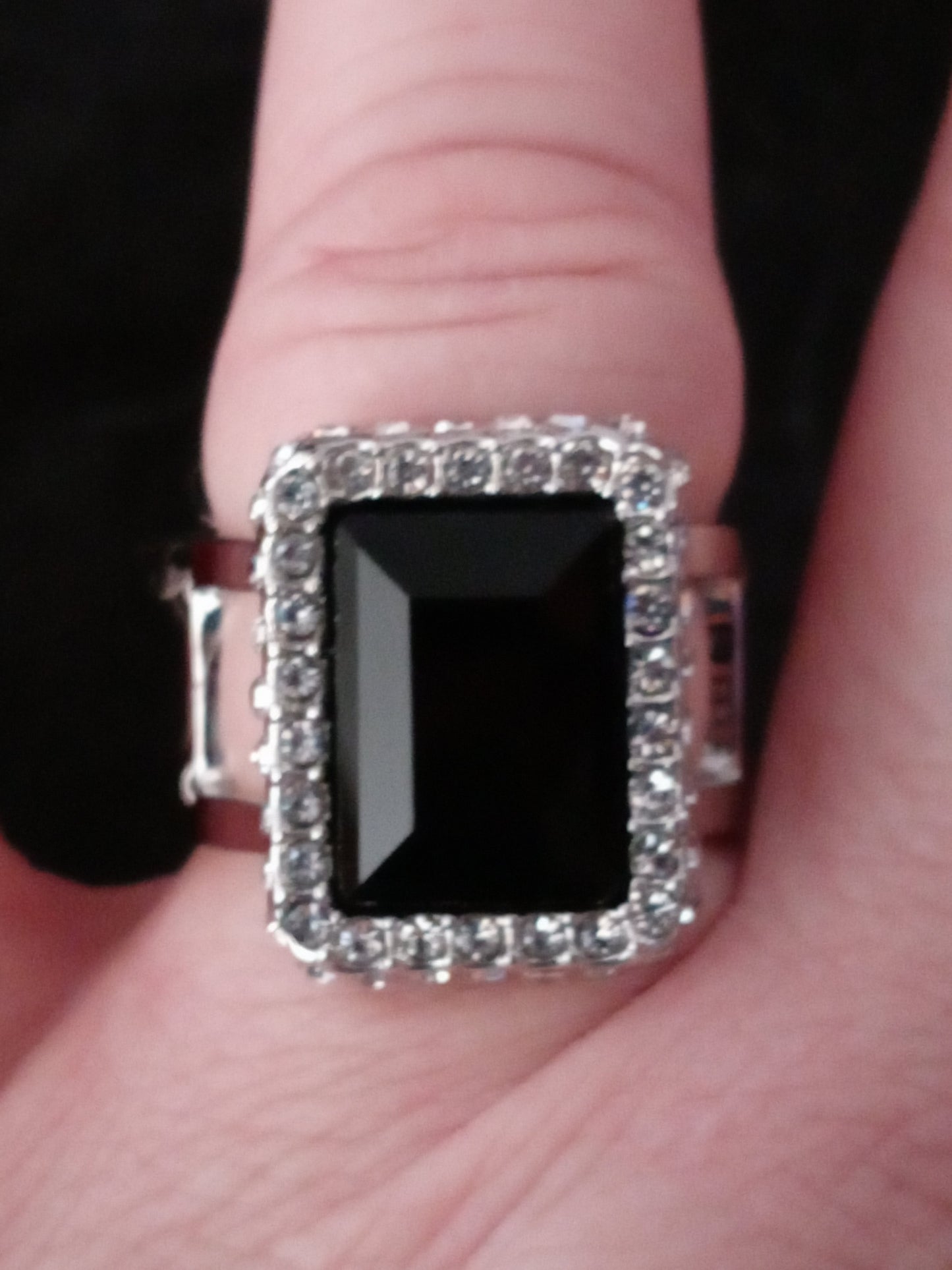 Square Black Onyx and Silver Ring