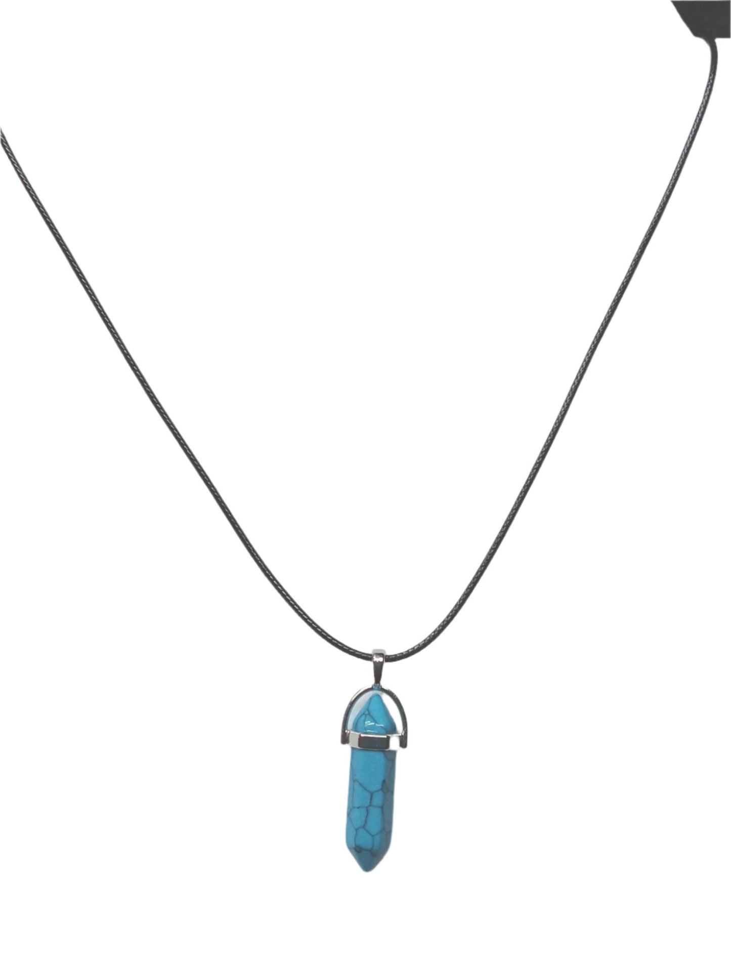 Bullet Shape Healing Stones with Black Paracord Necklace - Turquoise