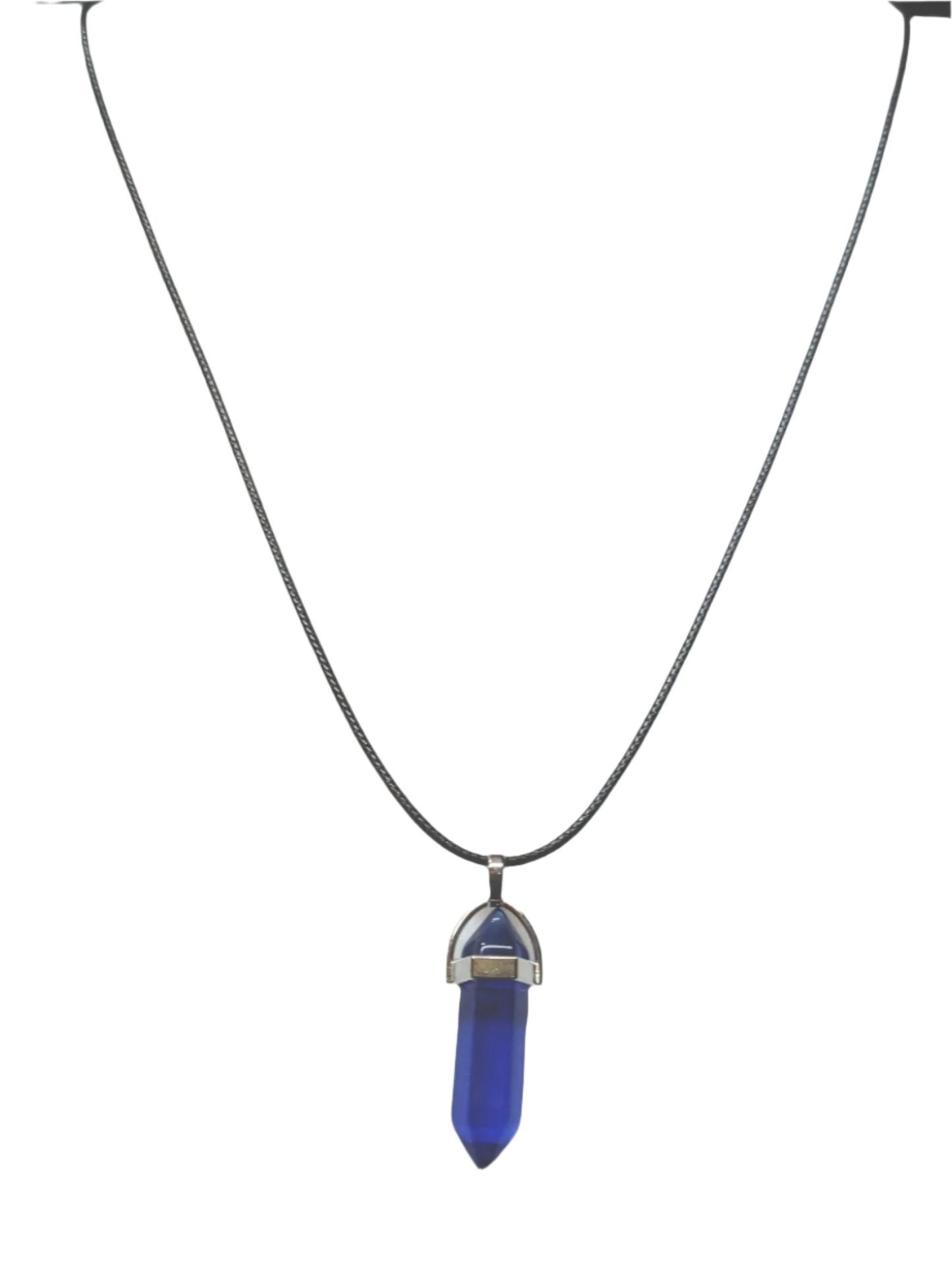 Bullet Shape Healing Stones with Black Paracord Necklace - Blue Crystal