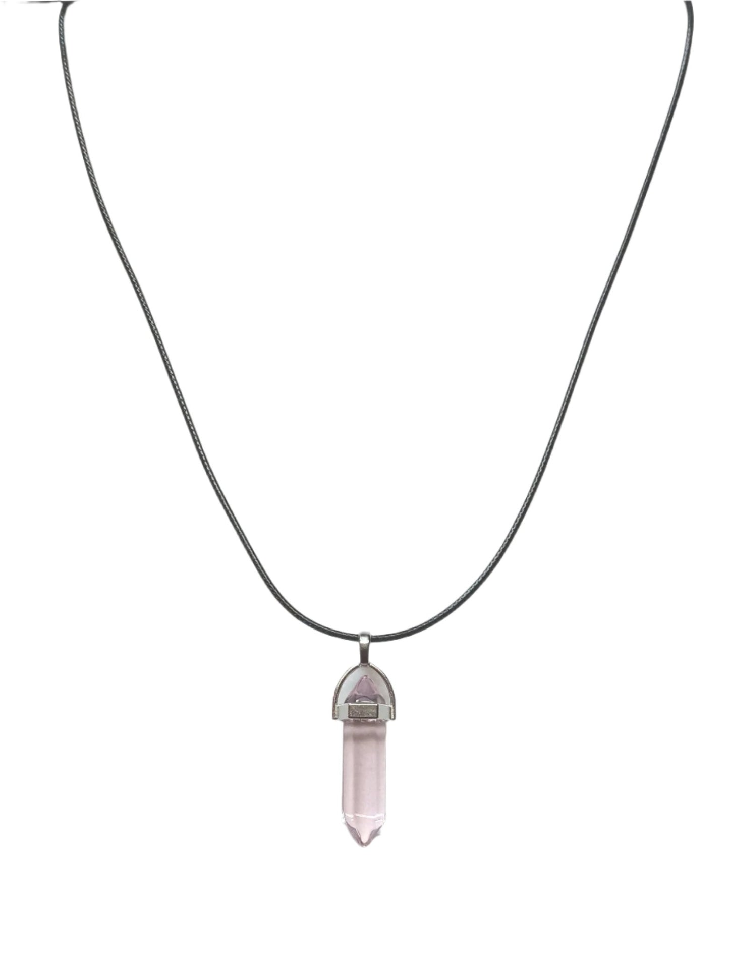 Bullet Shape Healing Stones with Black Paracord Necklace - Rose Quartz
