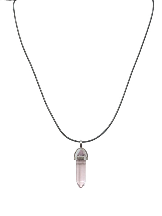 Bullet Shape Healing Stones with Black Paracord Necklace - Rose Quartz
