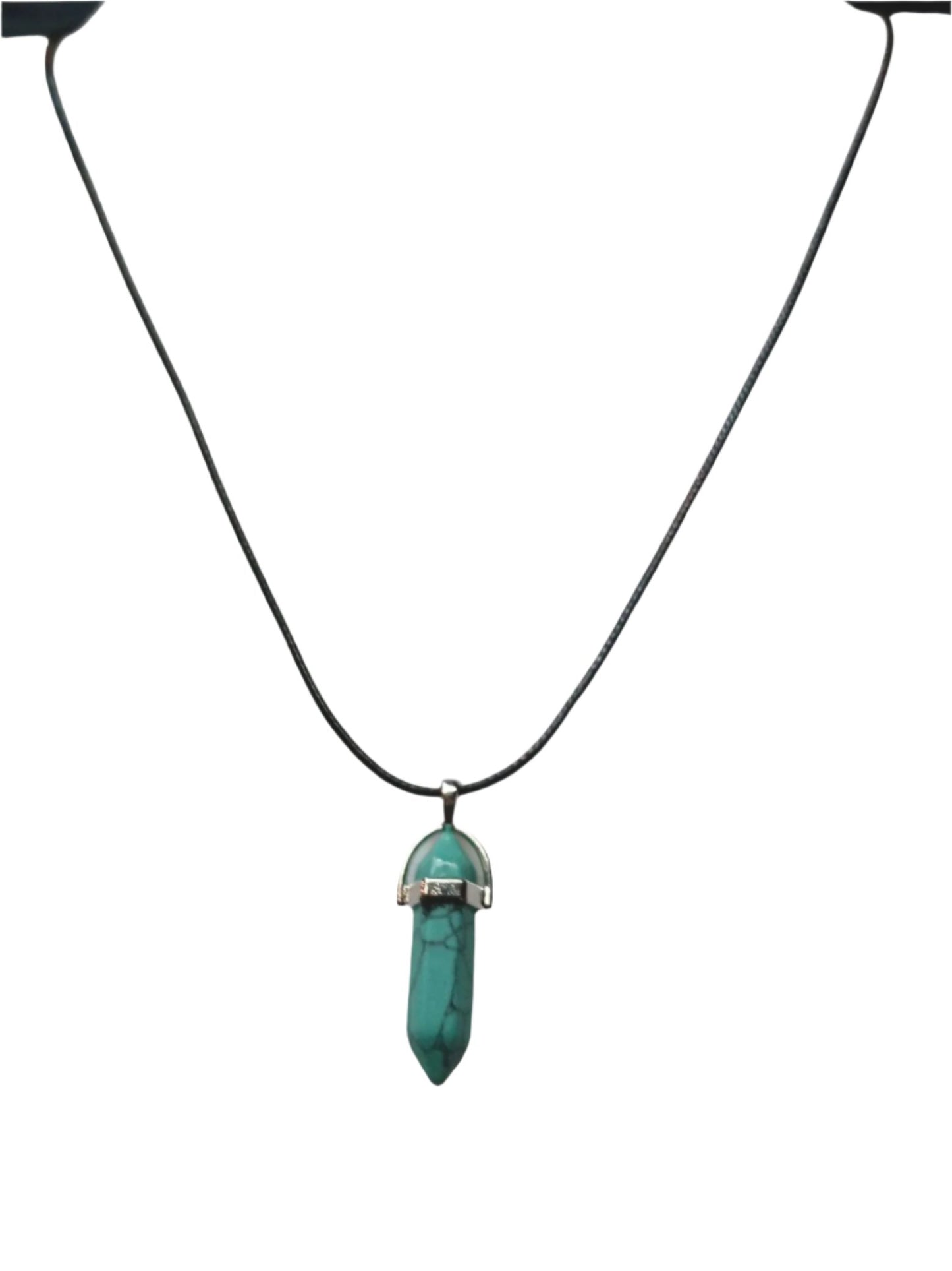 Bullet Shape Healing Stones with Black Paracord Necklace - Green Howlite