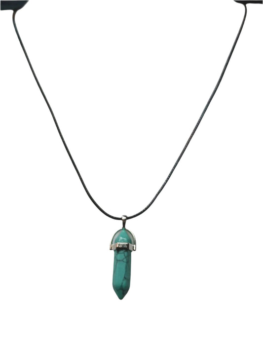 Bullet Shape Healing Stones with Black Paracord Necklace - Green Howlite