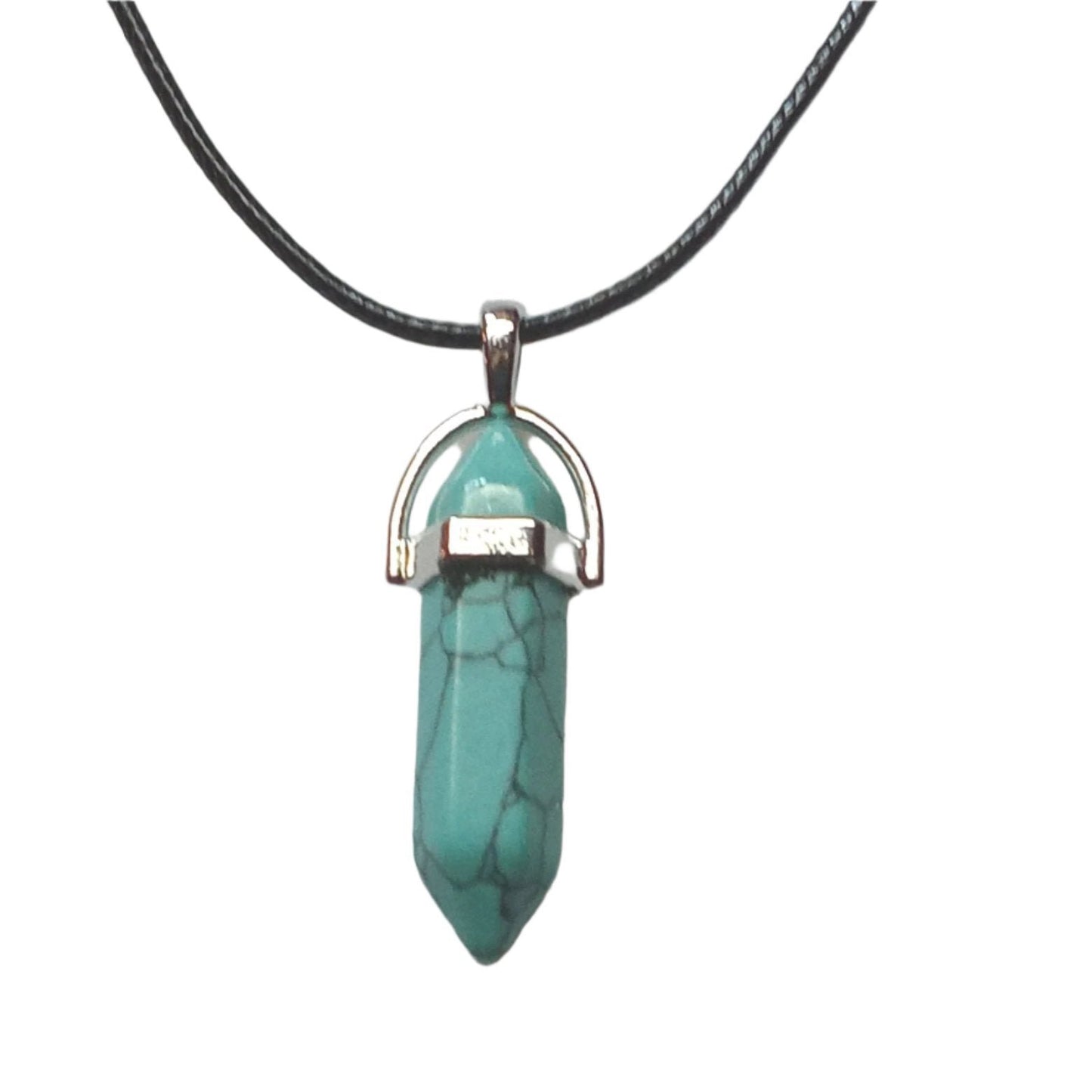 Bullet Shape Healing Stones with Black Paracord Necklace - Green Howlite