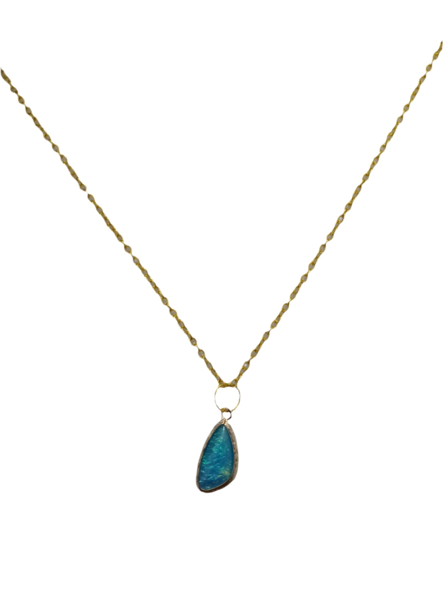 Blue Fire Opal on Chain Necklace