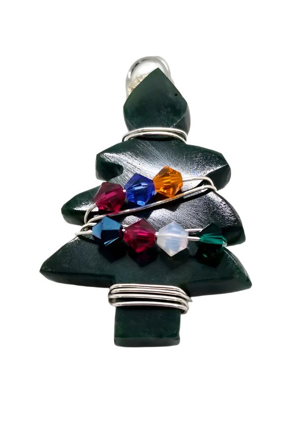 Green Aventurine Christmas Tree Pendant with Swarovski Crystals