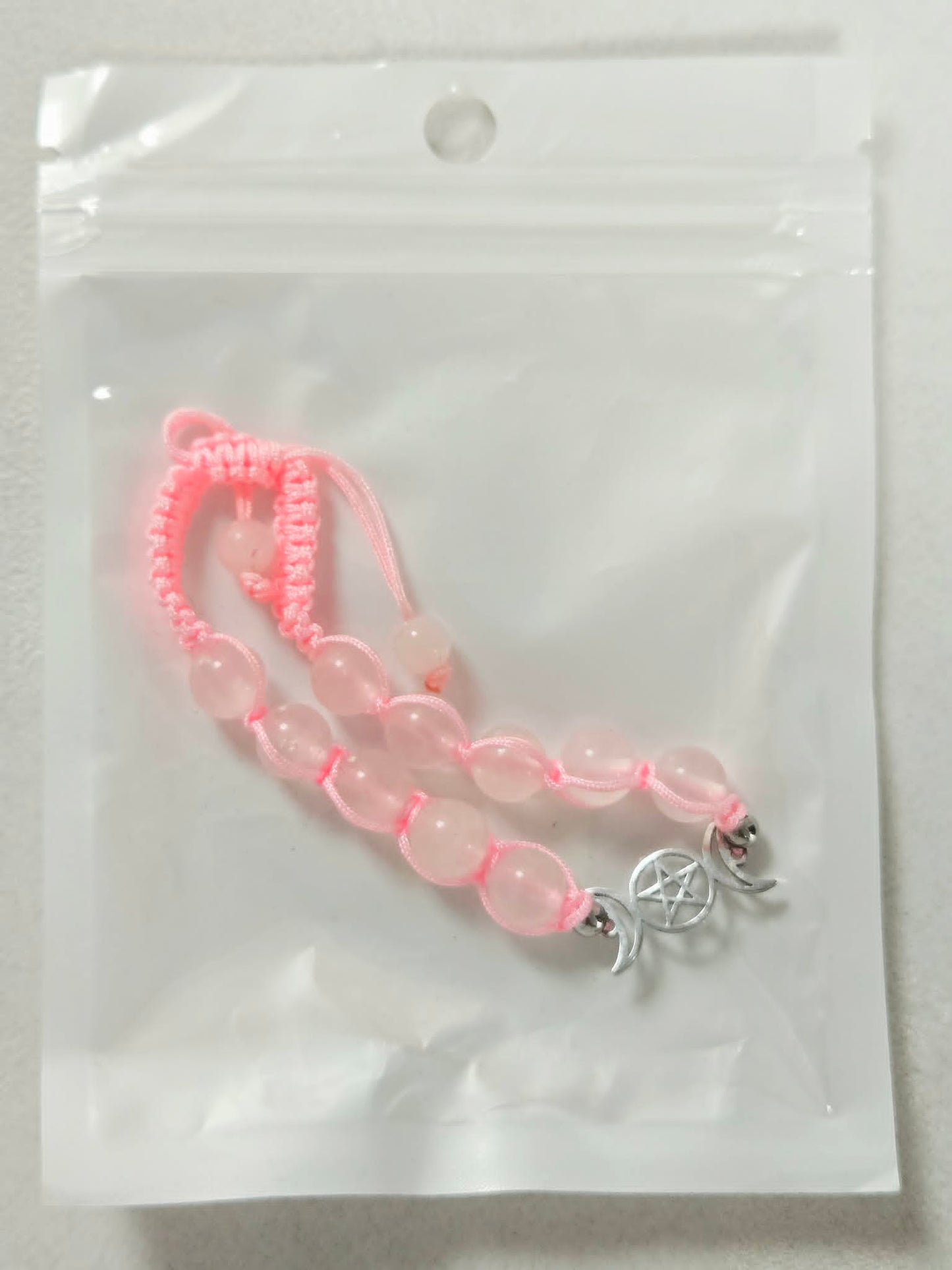 Rose Quartz Triple Moon Natural Stone Adjustable Bracelet