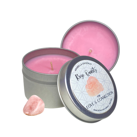 Rose Quartz Crystal Candle Tin