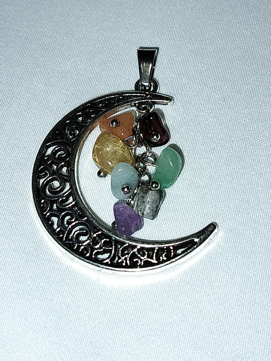 Silver Crescent Moon Chakra Pendant