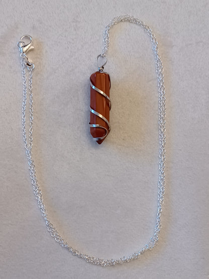 Red Jasper Bullet Silver Wrapped Necklace