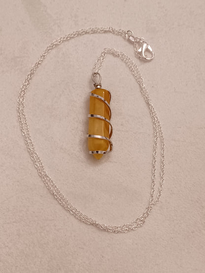 Orange Aventurine Bullet Silver Wrapped Necklace