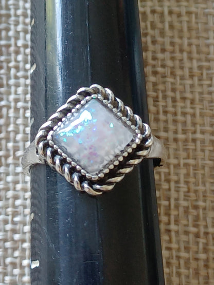 Square Fire Opal Ring - Size 9