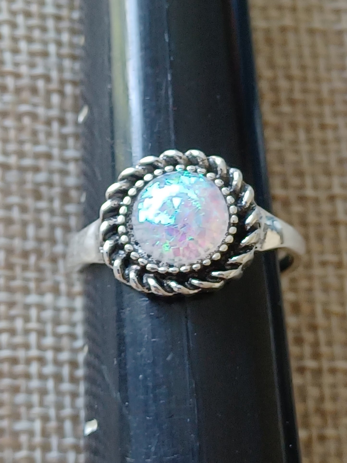 Round Fire Opal Ring - Size 9