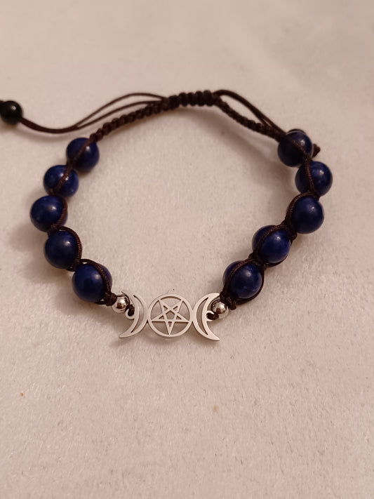 Lapis Lazuli Triple Moon Natural Stone Adjustable Bracelet