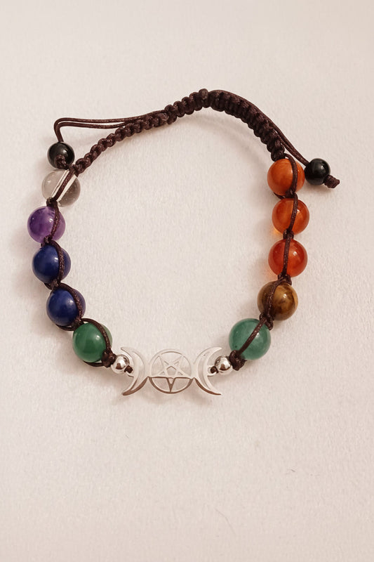 Chakra Triple Moon Natural Stone Adjustable Bracelet