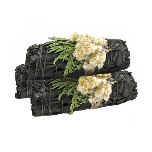 'Midnight Bloom' Floral White Sage Smudge Stick (4 in)
