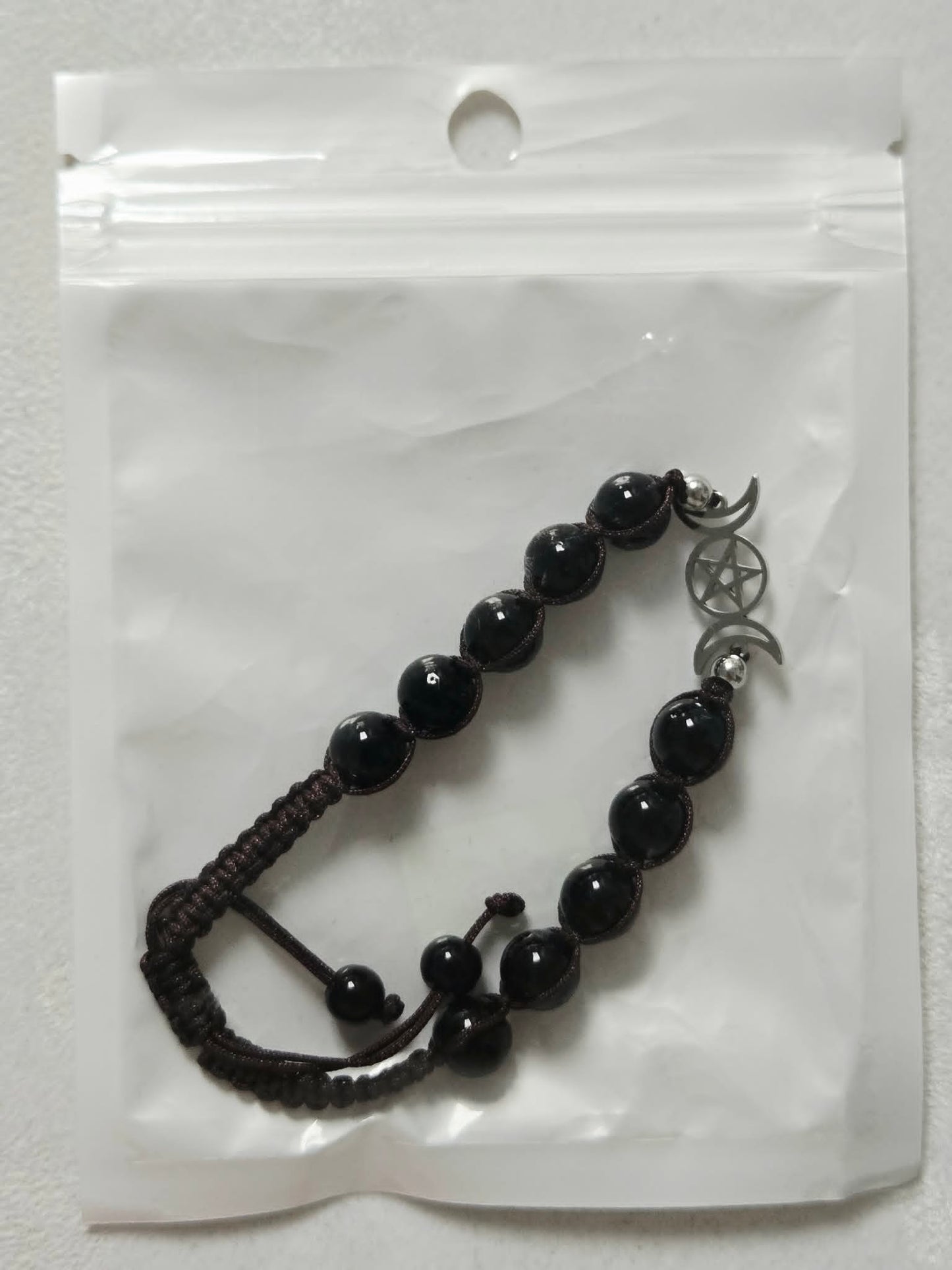 Black Agate Triple Moon Natural Stone Adjustable Bracelet