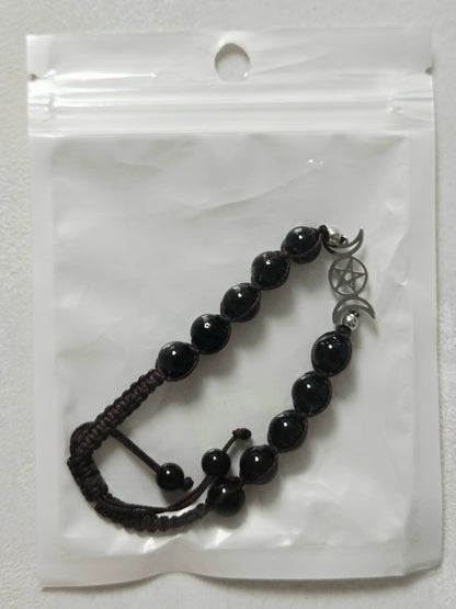 Black Agate Triple Moon Natural Stone Adjustable Bracelet