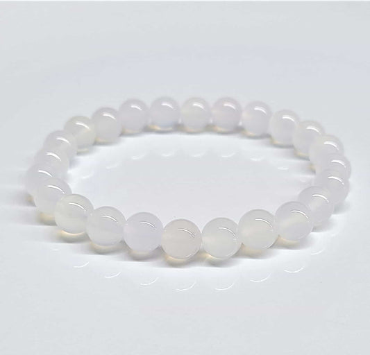 Chalcedony Round Bead Bracelet - Stone of Calm Expression
