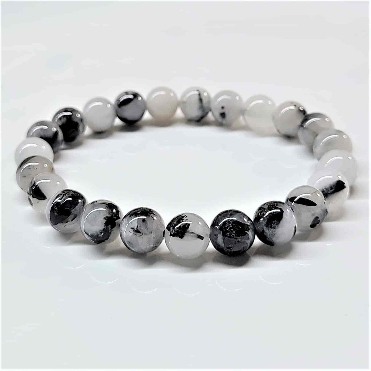 Tourmaline in Quartz Round Bead Bracelet - Grounded Light & Divine Protection