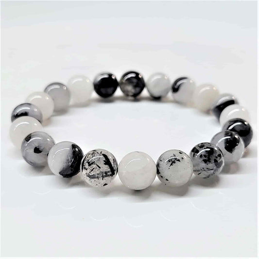 Tourmaline in Quartz Round Bead Bracelet - Grounded Light & Divine Protection
